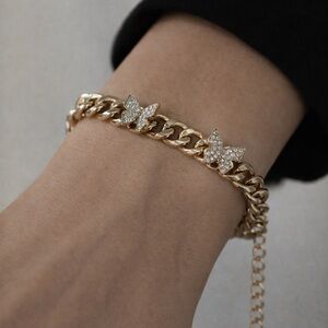 Gold Butterfly Chain Bracelet | Pavé Crystal | Chunky Link | Adjustable